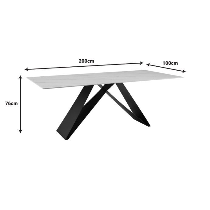 MEJA ΤΡΑΠΕΖΙ 200X100X76ΕΚ SINTERED STONE ΛΕΥΚΟ ΜΕ ΜΕΤΑΛΛΙΚΑ ΠΟΔΙΑ ΣΕ ΜΑΥΡΗ ΑΠΟΧΡΩΣΗ 
