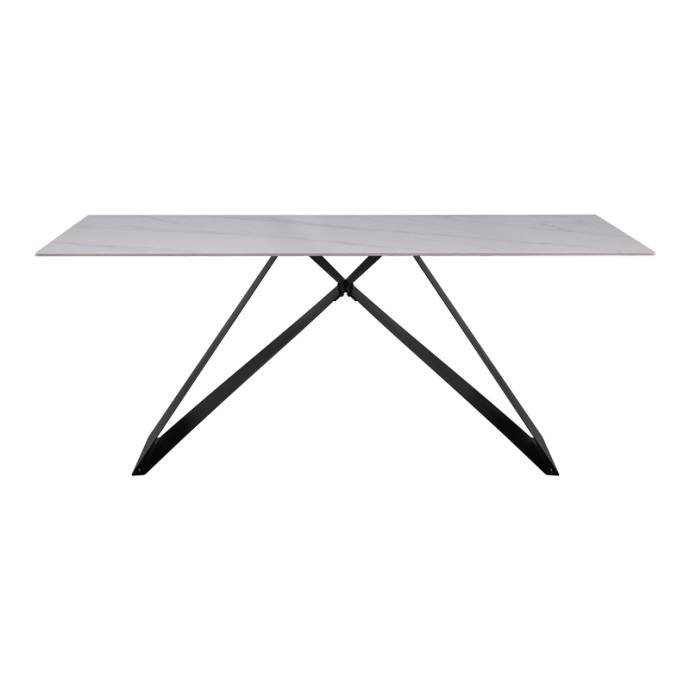 MEJA ΤΡΑΠΕΖΙ 180X90X76ΕΚ SINTERED STONE ΛΕΥΚΟ ΜΕ ΜΕΤΑΛΛΙΚΑ ΠΟΔΙΑ ΣΕ ΜΑΥΡΗ ΑΠΟΧΡΩΣΗ 