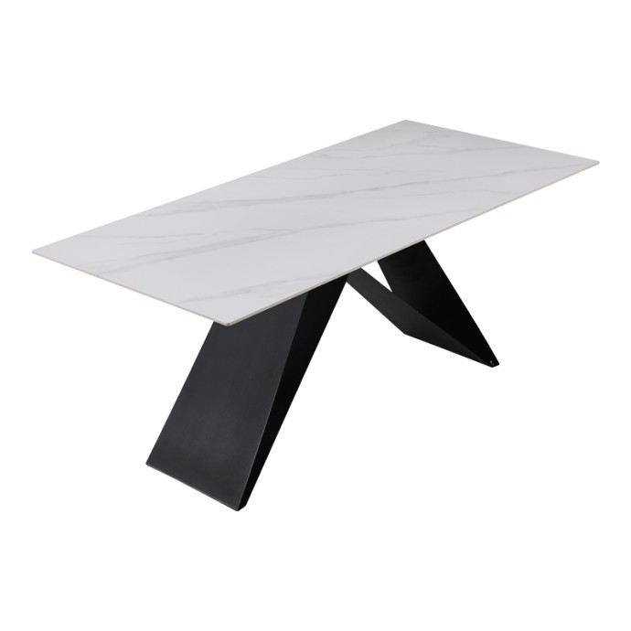 MEJA ΤΡΑΠΕΖΙ 180X90X76ΕΚ SINTERED STONE ΛΕΥΚΟ ΜΕ ΜΕΤΑΛΛΙΚΑ ΠΟΔΙΑ ΣΕ ΜΑΥΡΗ ΑΠΟΧΡΩΣΗ 