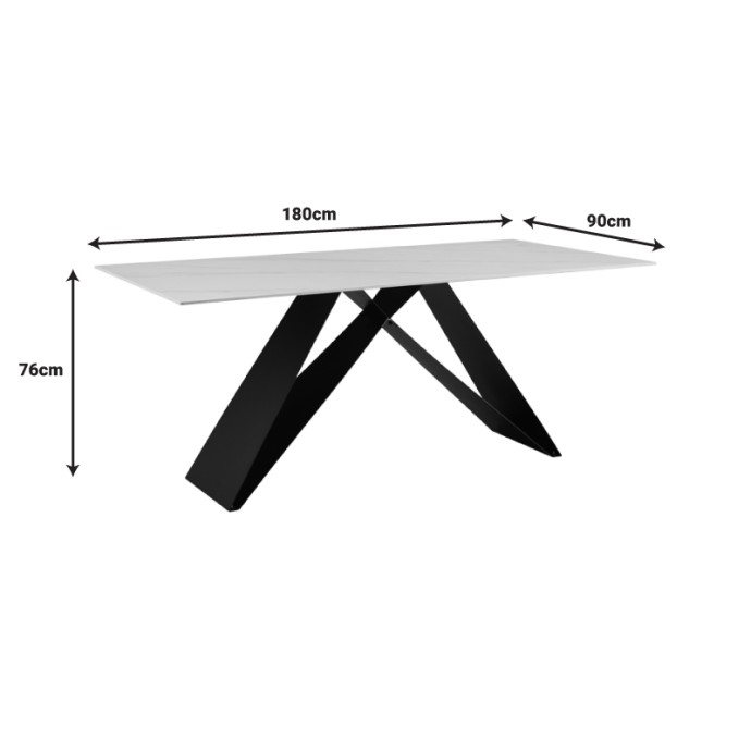 MEJA ΤΡΑΠΕΖΙ 180X90X76ΕΚ SINTERED STONE ΛΕΥΚΟ ΜΕ ΜΕΤΑΛΛΙΚΑ ΠΟΔΙΑ ΣΕ ΜΑΥΡΗ ΑΠΟΧΡΩΣΗ 