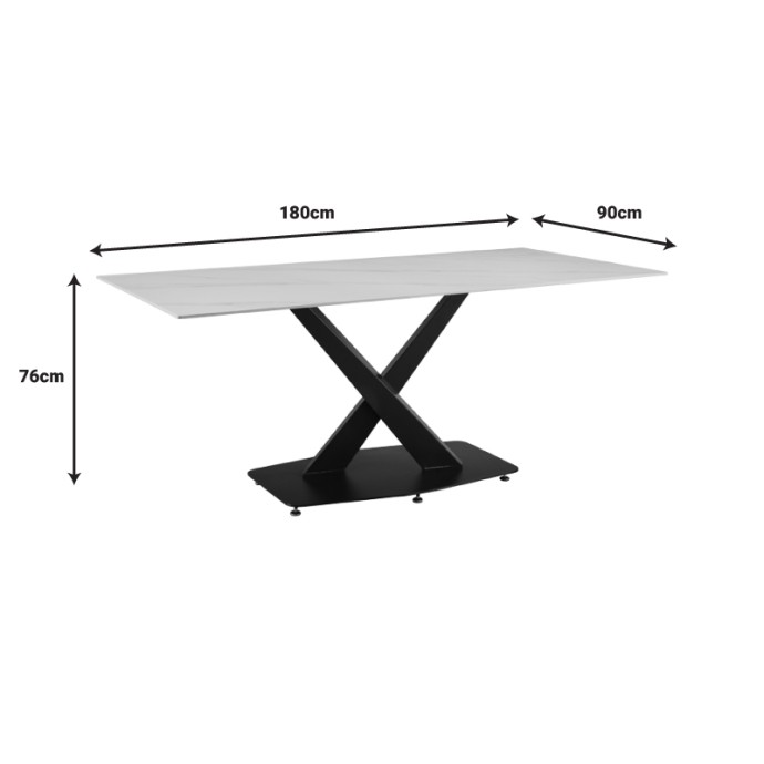 ΤΡΑΠΕΖΙ TAFEL 180X90X76ΕΚ SINTERED STONE ΛΕΥΚΟ ΜΕ ΜΕΤΑΛΛΙΚΑ ΠΟΔΙΑ ΣΕ ΜΑΥΡΗ ΑΠΟΧΡΩΣΗ 