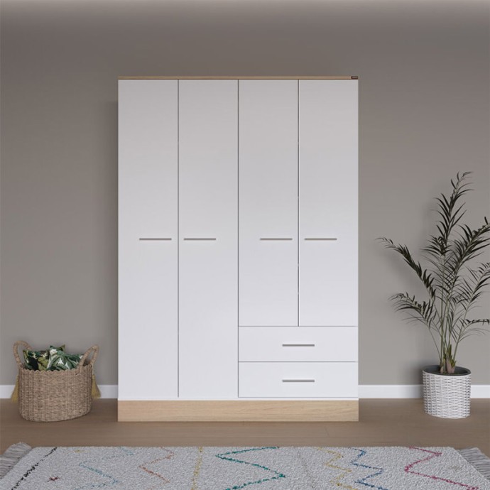HARMONY ΝΤΟΥΛΑΠΑ ΡΟΥΧΩΝ 137X52X198ΕΚ ΤΕΤΡΑΦΥΛΛΗ OAK-ΛΕΥΚΟ