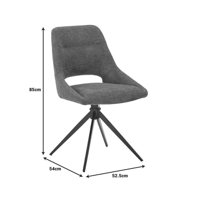 LUCIANO I ΚΑΡΕΚΛΑ ΠΕΡΙΣΤΡΕΦΟΜΕΝΗ 52.5X54X85ΕΚ ΓΚΡΙ ΥΦΑΣΜΑ-ΠΟΔΙ ΜΕΤΑΛΛΙΚΟ ΜΑΥΡΟ 