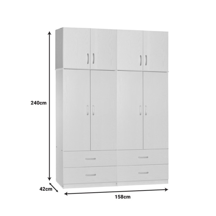 ZELIA A ΝΤΟΥΛΑΠΑ ΡΟΥΧΩΝ ΤΕΤΡΑΦΥΛΛΗ ΜΕ ΠΑΤΑΡΙ 158X42X240ΕΚ ΜΕ 4 ΣΥΡΤΑΡΙΑ ΛΕΥΚΟ 