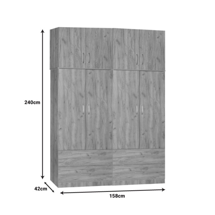 ZELIA B ΝΤΟΥΛΑΠΑ ΡΟΥΧΩΝ ΤΕΤΡΑΦΥΛΛΗ ΜΕ ΠΑΤΑΡΙ 158X42X240ΕΚ 4 ΣΥΡΤΑΡΙΑ OAK 