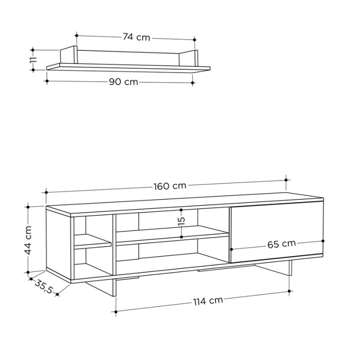 SALOON ΣΥΝΘΕΤΟ ΣΑΛΟΝΙΟΥ 160X35.5X44ΕΚ ΛΕΥΚ-OAK