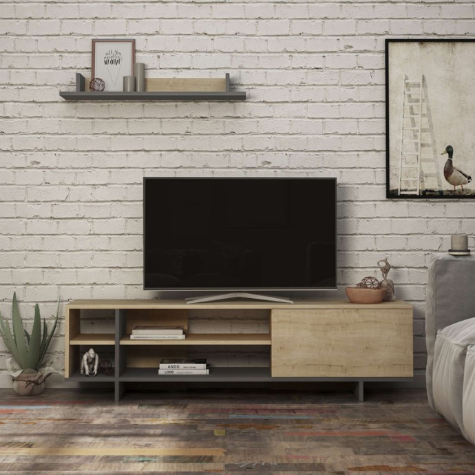 SALOON ΣΥΝΘΕΤΟ ΣΑΛΟΝΙΟΥ 160X35.5X44ΕΚ ΑΝΘΡΑΚΙ-OAK 