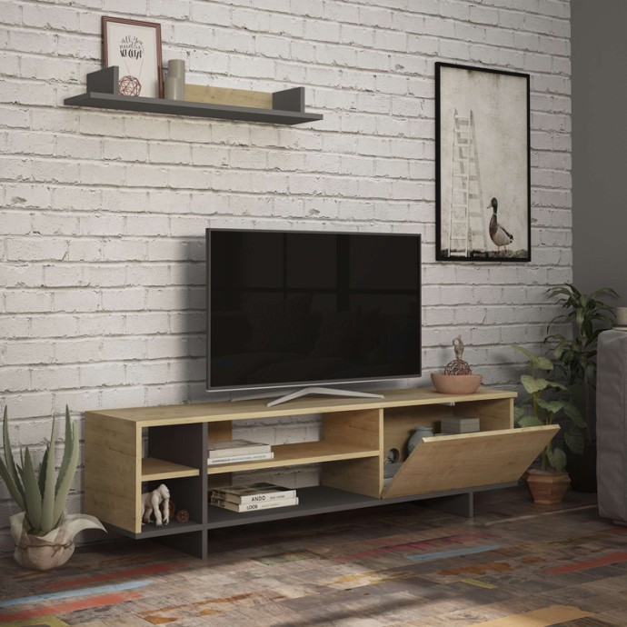 SALOON ΣΥΝΘΕΤΟ ΣΑΛΟΝΙΟΥ 160X35.5X44ΕΚ ΑΝΘΡΑΚΙ-OAK 