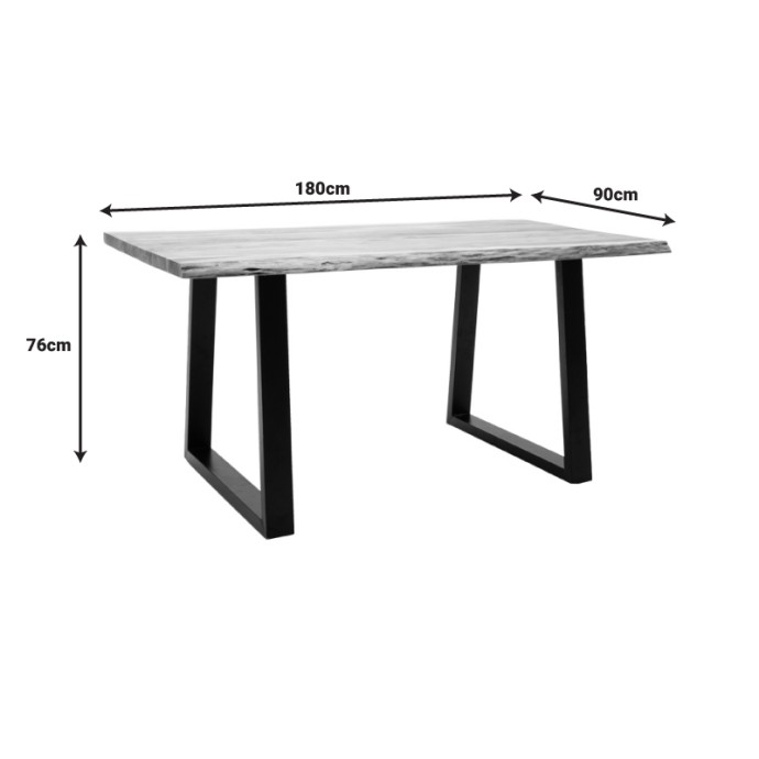 MILES SLIM ΤΡΑΠΕΖΙ 180X90X76ΕΚ ΜΑΣΙΦ ΞΥΛΟ ΑΚΑΚΙΑΣ ΣΕ ΦΥΣΙΚΗ ΑΠΟΧΡΩΣΗ ΜΕ ΜΑΥΡΑ ΜΕΤΑΛΛΙΚΑ ΠΟΔΙΑ 
