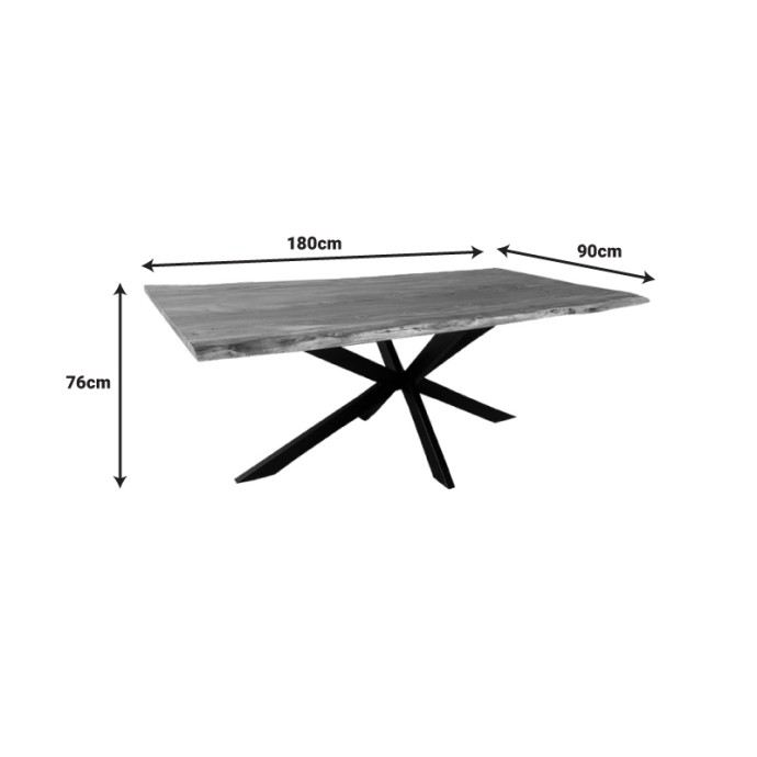 MILES ΤΡΑΠΕΖΙ 180X90X76ΕΚ ΜΑΣΙΦ ΞΥΛΟ ΑΚΑΚΙΑΣ ΠΑΧΟΥΣ 3.7-4ΕΚ ΣΕ ΦΥΣΙΚΗ ΑΠΟΧΡΩΣΗ ΜΕ ΜΑΥΡΑ ΜΕΤΑΛΛΙΚΑ ΠΟΔΙΑ 