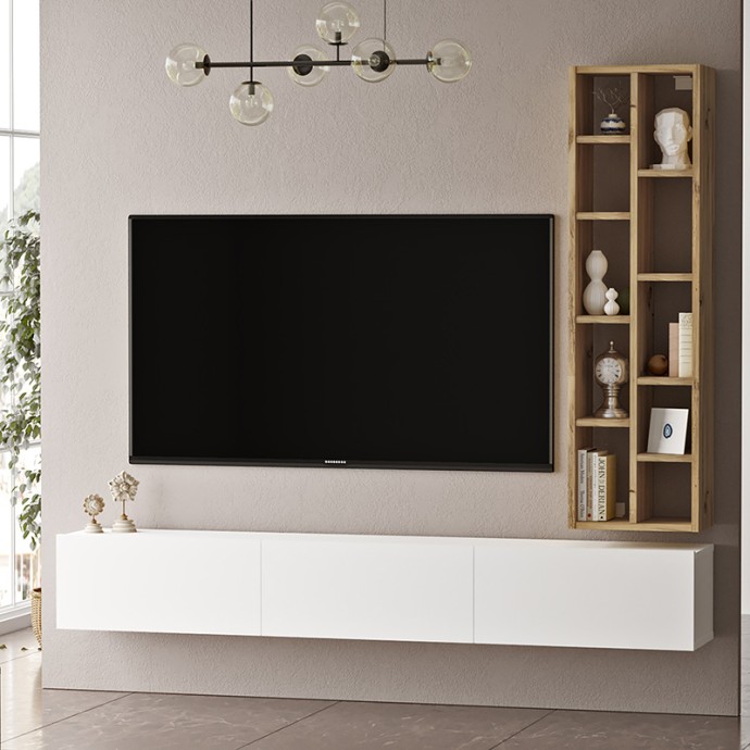 ESMERALDA ΣΥΝΘΕΤΟ ΣΑΛΟΝΙΟΥ ΕΠΙΤΟΙΧΙΟ 174.5x27x145εκ ΛΕΥΚΟ-ΦΥΣΙΚΟ 