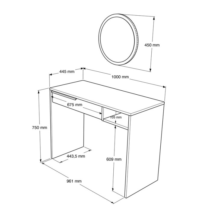 DORJIE ΤΟΥΑΛΕΤΑ ΚΡΕΒΑΤΟΚΑΜΑΡΑΣ-ΚΑΘΡΕΠΤΗΣ 100x44.5x75εκ ΦΥΣΙΚΟ-ΑΝΘΡΑΚΙ 