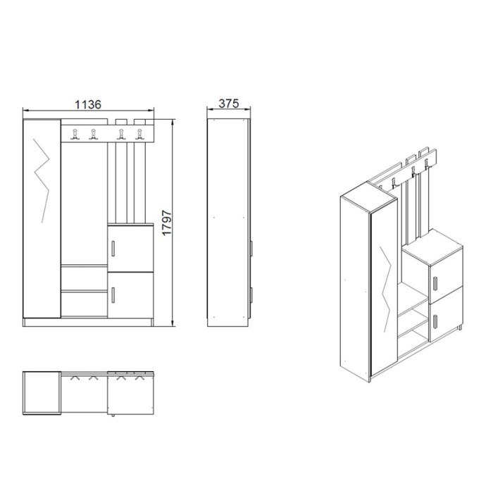 SARON ΕΠΙΠΛΟ ΕΙΣΟΔΟΥ  ΜΕ ΚΑΘΡΕΠΤΗ 113X35X180ΕΚ ΦΥΣΙΚΟ-ΛΕΥΚΟ 