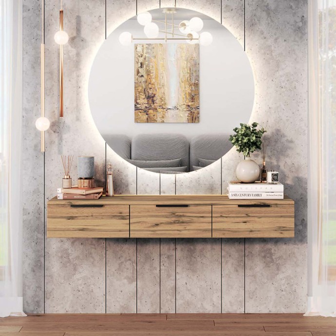 DOHA ΚΟΝΣΟΛΑ ΜΕ 3 ΣΥΡΤΑΡΙΑ 120X39X22CM ΣΕ ΜΑΥΡΗ ΜΕ OAK ΑΠΟΧΡΩΣΗ 