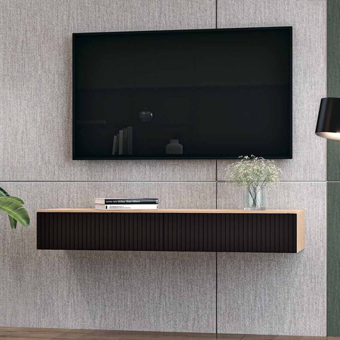 DOHA ΚΟΝΣΟΛΑ ΜΕ 2 ΣΥΡΤΑΡΙΑ 120X41X20CM MDF ΣΕ ΜΑΥΡΗ ΜΕ OAK ΑΠΟΧΡΩΣΗ 