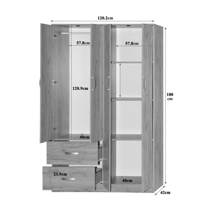 ZELIA ΝΤΟΥΛΑΠΑ ΡΟΥΧΩΝ ΤΕΤΡΑΦΥΛΛΗ ΜΕ ΠΑΤΑΡΙ 120X42X240ΕΚ ΜΕ 2 ΣΥΡΤΑΡΙΑ OAK 