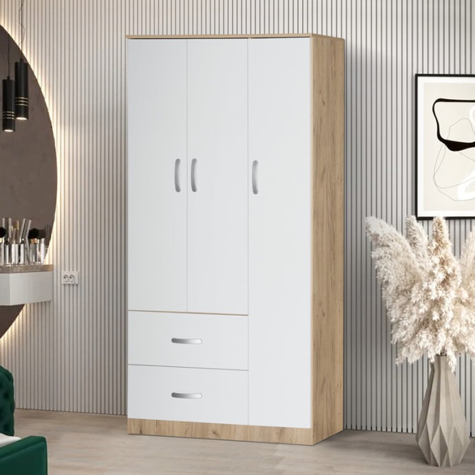 ZELIA ΝΤΟΥΛΑΠΑ ΡΟΥΧΩΝ ΤΡΙΦΥΛΛΗ ΜΕ 2 ΣΥΡΤΑΡΙΑ 90X42X180ΕΚ ΛΕΥΚΗ -OAK ΑΠΟΧΡΩΣΗ 