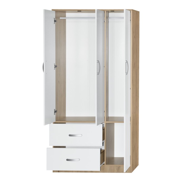 ZELIA ΝΤΟΥΛΑΠΑ ΡΟΥΧΩΝ ΤΡΙΦΥΛΛΗ ΜΕ 2 ΣΥΡΤΑΡΙΑ 90X42X180ΕΚ ΛΕΥΚΗ -OAK ΑΠΟΧΡΩΣΗ 