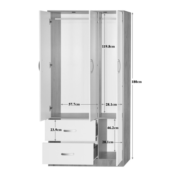 ZELIA ΝΤΟΥΛΑΠΑ ΡΟΥΧΩΝ ΤΡΙΦΥΛΛΗ ΜΕ 2 ΣΥΡΤΑΡΙΑ 90X42X180ΕΚ ΛΕΥΚΗ -OAK ΑΠΟΧΡΩΣΗ 