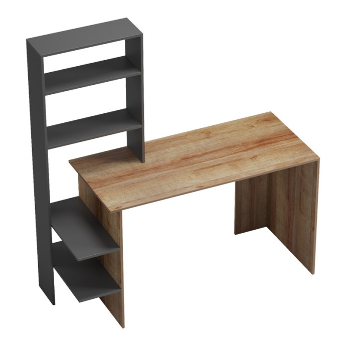 BIVORO ΓΡΑΦΕΙΟ ΕΡΓΑΣΙΑΣ ΜΕ ΡΑΦΙΕΡΑ 146X55X129ΕΚ OAK -ΓΚΡΙ ΑΠΟΧΡΩΣΗ 