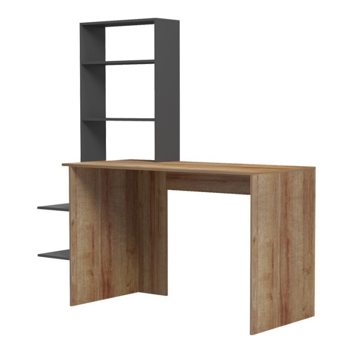 BIVORO ΓΡΑΦΕΙΟ ΕΡΓΑΣΙΑΣ ΜΕ ΡΑΦΙΕΡΑ 146X55X129ΕΚ OAK -ΓΚΡΙ ΑΠΟΧΡΩΣΗ 
