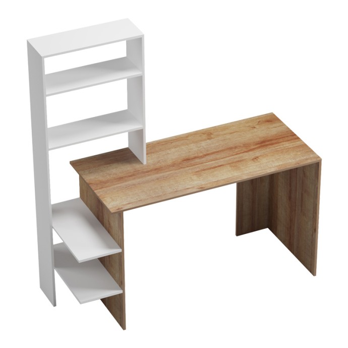 BIVORO ΓΡΑΦΕΙΟ ΕΡΓΑΣΙΑΣ ΜΕ ΡΑΦΙΕΡΑ 146X55X129ΕΚ OAK -ΛΕΥΚΗ ΑΠΟΧΡΩΣΗ 