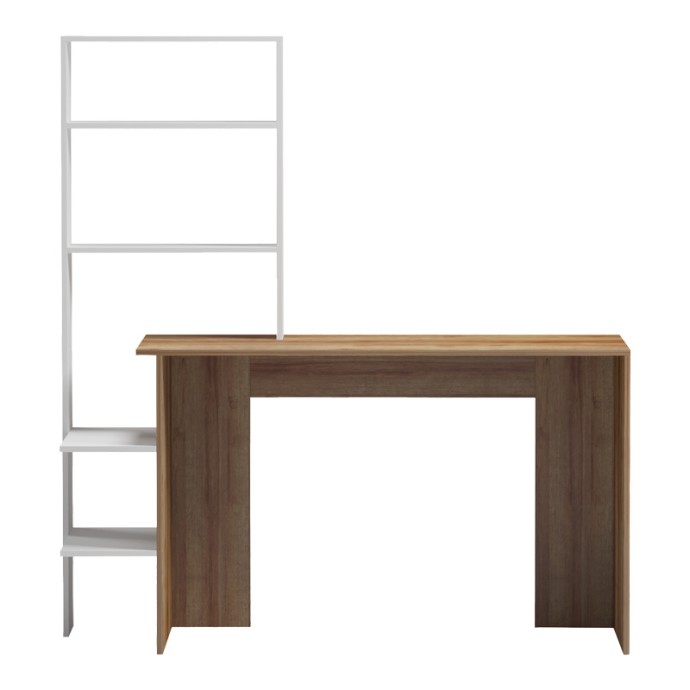 BIVORO ΓΡΑΦΕΙΟ ΕΡΓΑΣΙΑΣ ΜΕ ΡΑΦΙΕΡΑ 146X55X129ΕΚ OAK -ΛΕΥΚΗ ΑΠΟΧΡΩΣΗ 