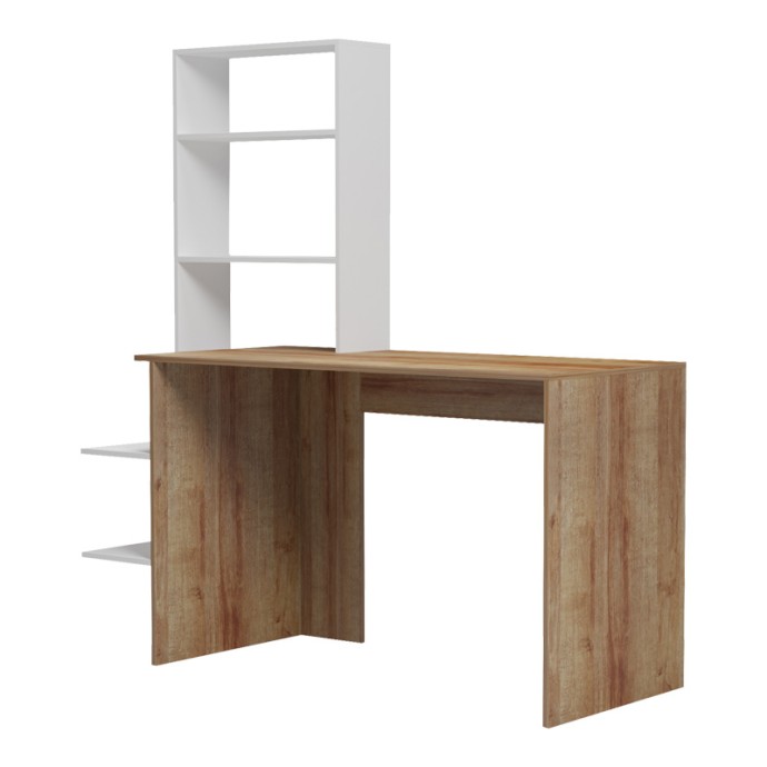 BIVORO ΓΡΑΦΕΙΟ ΕΡΓΑΣΙΑΣ ΜΕ ΡΑΦΙΕΡΑ 146X55X129ΕΚ OAK -ΛΕΥΚΗ ΑΠΟΧΡΩΣΗ 