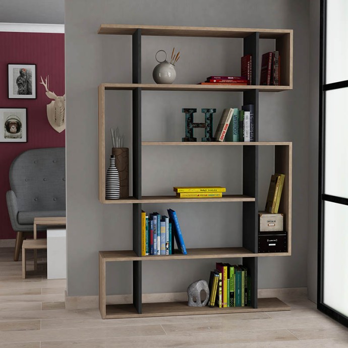 MITO ΒΙΒΛΙΟΘΗΚΗ ΣΕ ΧΡΩΜΑ ΦΥΣΙΚΟ-ΑΝΘΡΑΚΙ 108,5x25,5x161cm