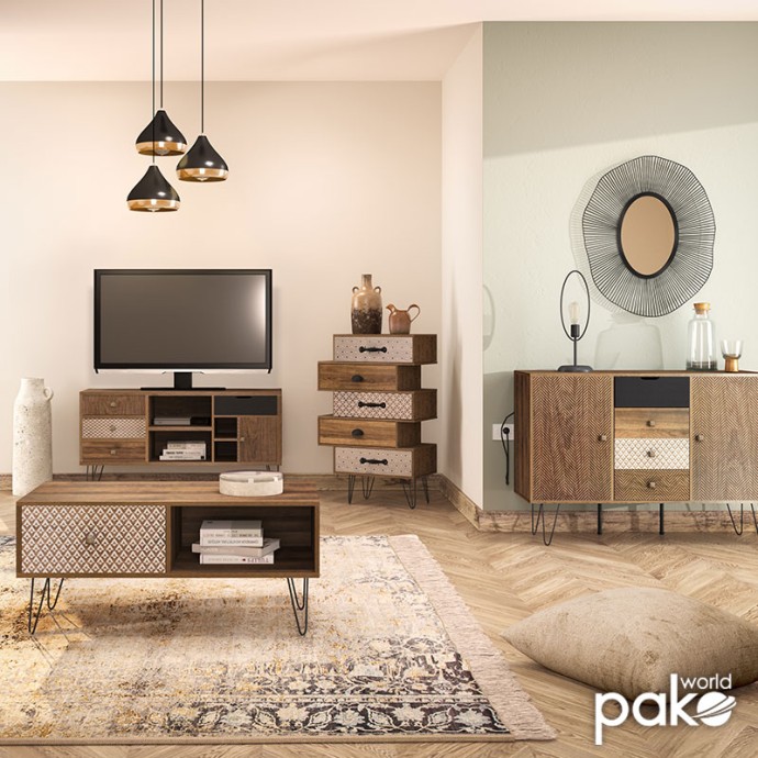 BOHO ΚΟΝΣΟΛΑ ΚΑΡΥΔΙ ΜΕ ΜΕΤΑΛΛΙΚΑ ΠΟΔΙΑ 100x50,5x74,5cm