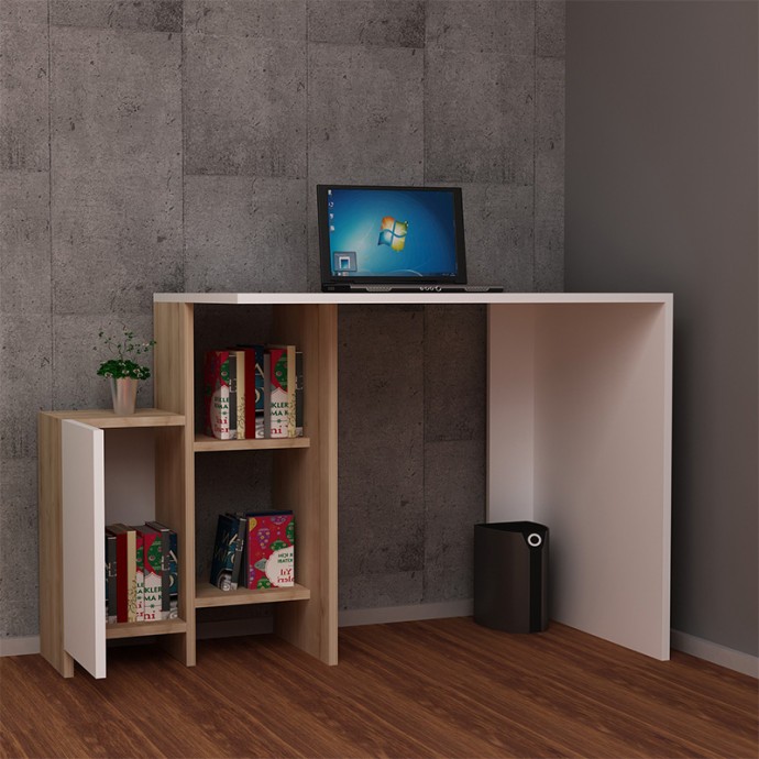 KELY ΓΡΑΦΕΙΟ ΜΕ ΡΑΦΙΕΡΑ ΧΡΩΜΑ ΛΕΥΚΟ-ΦΥΣΙΚΟ 113x55x74cm