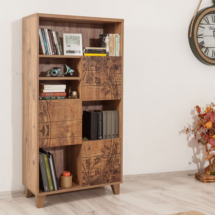 ΒΙΒΛΙΟΘΗΚΗ PWF-0181-7 ΣΕ ΧΡΩΜΑ ΠΕΥΚΟΥ 80x36x155cm