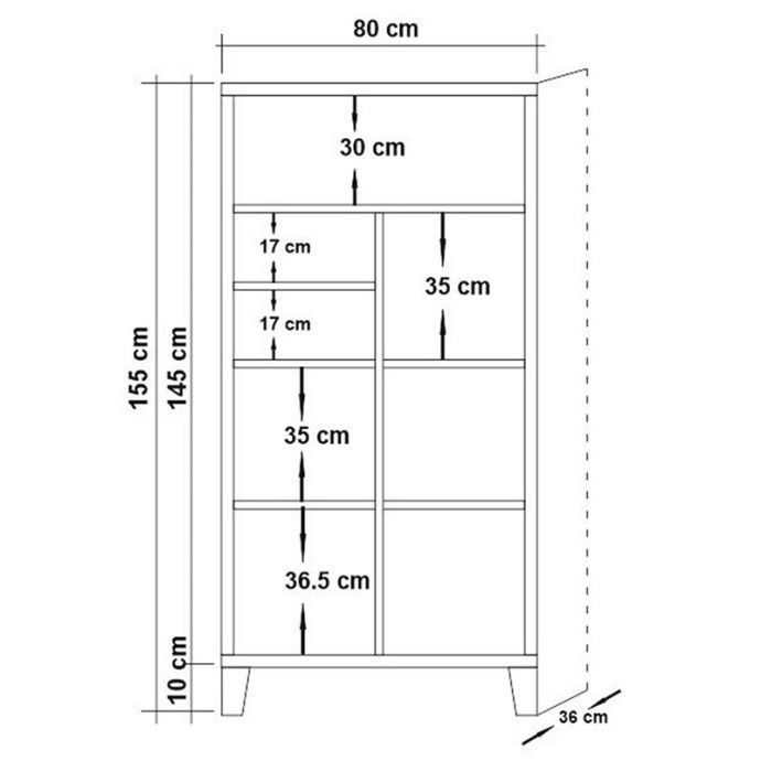 ΒΙΒΛΙΟΘΗΚΗ PWF-0181-7 ΣΕ ΧΡΩΜΑ ΠΕΥΚΟΥ 80x36x155cm
