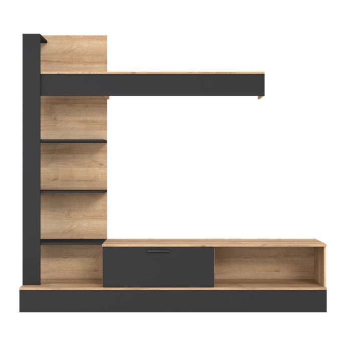 DRANKO ΣΥΝΘΕΤΟ ΣΑΛΟΝΙΟΥ ΜΑΥΡΟ-OAK ΜΕΛΑΜΙΝΗΣ 205x41.5x192cm