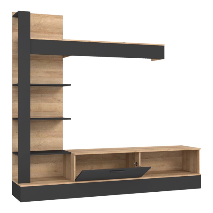 DRANKO ΣΥΝΘΕΤΟ ΣΑΛΟΝΙΟΥ ΜΑΥΡΟ-OAK ΜΕΛΑΜΙΝΗΣ 205x41.5x192cm