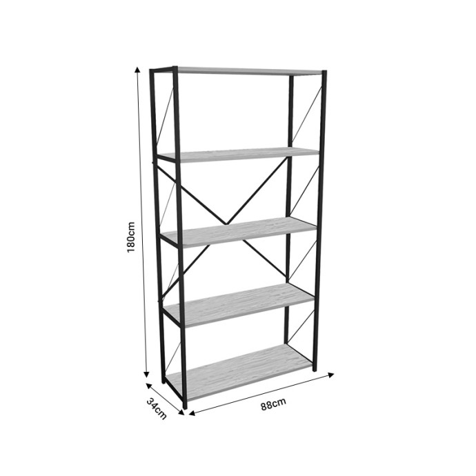 TIKILMO ΒΙΒΛΙΟΘΗΚΗ OAK ΜΕΛΑΜΙΝΗΣ-ΜΑΥΡΟ ΜΕΤΑΛΛΟ 88x34x180cm