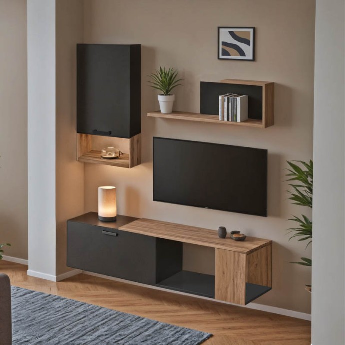 POELFY ΣΥΝΘΕΤΟ ΣΑΛΟΝΙΟΥ ΣΕ ΑΝΘΡΑΚΙ-OAK ΑΠΟΧΡΩΣΗ 170x37.5x42cm