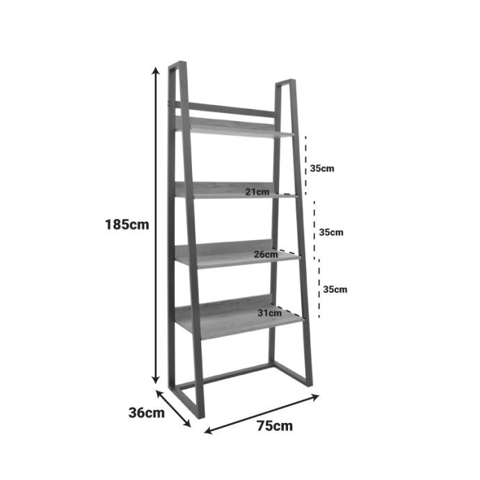 RYDER ΒΙΒΛΙΟΘΗΚΗ ΣΕ OAK-ΜΑΥΡΗ ΑΠΟΧΡΩΣΗ 75x36x185cm