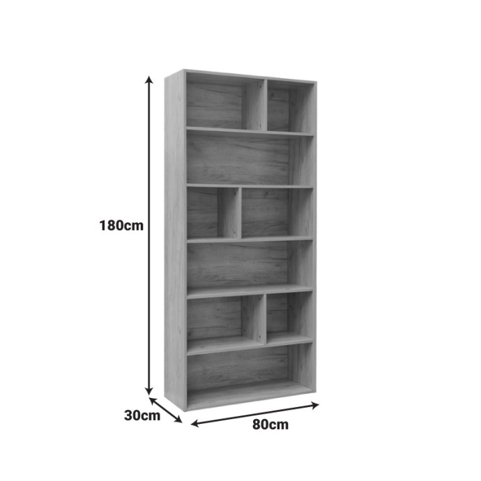 EVERGIN ΒΙΒΛΙΟΘΗΚΗ MDF ΣΕ OAK ΑΠΟΧΡΩΣΗ 80x30x180cm
