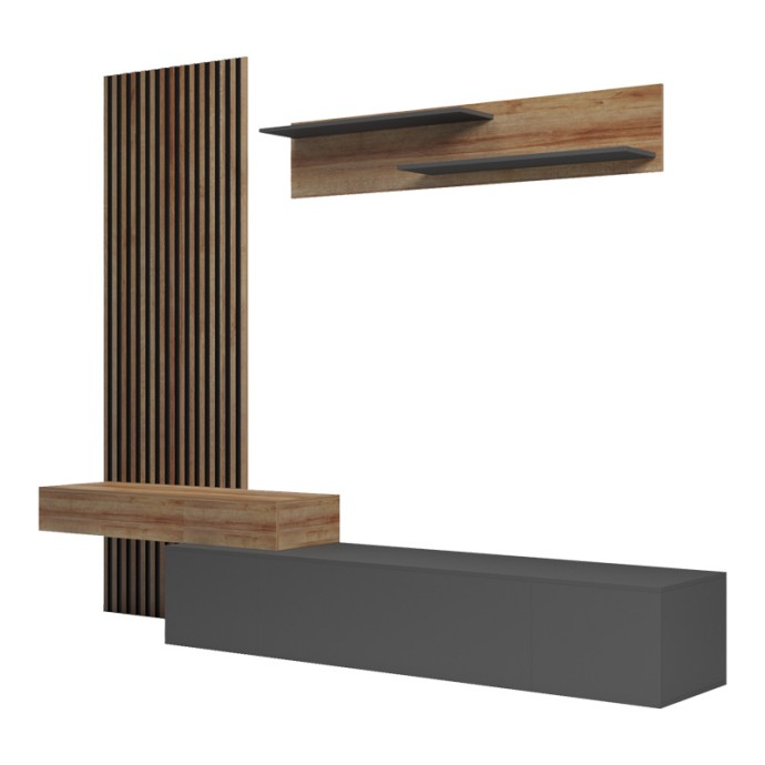 LITENDE ΣΥΝΘΕΤΟ ΣΑΛΟΝΙΟΥ ΣΕ ΑΝΘΡΑΚΙ-OAK ΑΠΟΧΡΩΣΗ 249.4x42.2x199.5cm