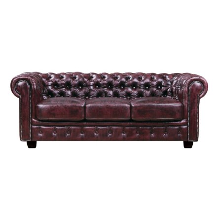 CHESTERFIELD 689 3ΘΕΣΙΟΣ ΚΑΝΑΠΕΣ 201x92x72cm ΔΕΡΜΑ ΑΠΟΧΡΩΣΗ ANTIQUE RED