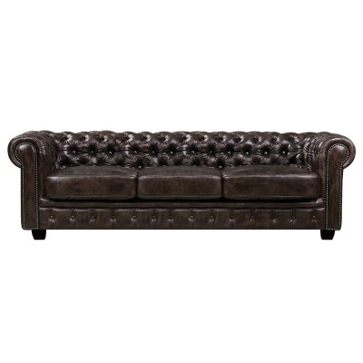 CHESTERFIELD 689 ΚΑΝΑΠΕΣ 4ΘΕΣΙΟΣ 241x92x74cm ΣΑΛΟΝΙΟΥ ΚΑΘΙΣΤΙΚΟΥ, ΔΕΡΜΑ ΑΠΟΧΡΩΣΗ ΚΑΦΕ