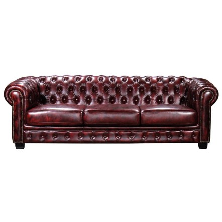 CHESTERFIELD 689 ΚΑΝΑΠΕΣ 4ΘΕΣΙΟΣ 241x92x74cm ΣΑΛΟΝΙΟΥ ΚΑΘΙΣΤΙΚΟΥ, ΔΕΡΜΑ ΑΠΟΧΡΩΣΗ ANTIQUE RED