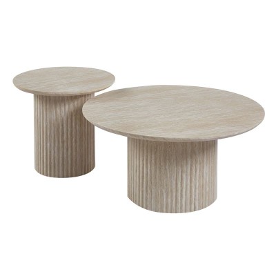 DIAZ SET 2 ΤΡΑΠΕΖΑΚΙΑ ΣΑΛΟΝΙΟΥ ΚΑΘΙΣΤΙΚΟΥ Φ50cm+Φ80cm ΜDF ΑΠΟΧΡΩΣΗ NATURAL STONE