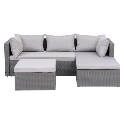 CORNER SET WICKER, ΓΩΝΙΑ ΜΕ ΣΚΑΜΠΟ, ΑΠΟΧΡΩΣΗ ΑΝΟΙΧΤΟ ΓΚΡΙ