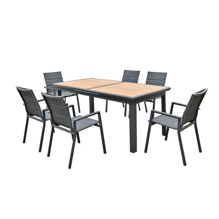 NAPOLI SET DINING ALU ΚΗΠΟΥ 6 ΠΟΛΥΘΡΟΝΕΣ + ΤΡΑΠΕΖΙ ΕΠΕΚΤ/ΝΟ ΜΑΥΡΟ-ΚΑΡΥΔΙ-TEXTILENE ΑΝΘΡΑΚΙ