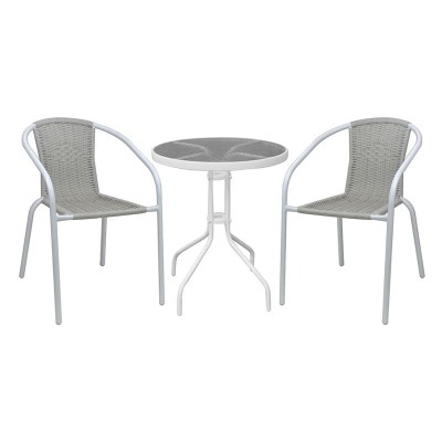 BALENO-W SET ΚΗΠΟΥ ΒΕΡΑΝΤΑΣ ΤΡΑΠΕΖΙ + 2 ΠΟΛΥΘΡΟΝΕΣ ΜΕΤΑΛΛΟ ΑΣΠΡΟ WICKER BEIGE