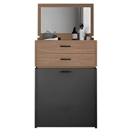 VANITY ΤΟΥΑΛΕΤΑ 60X45X90/130CM ΜΕ ΕΝΣΩΜΑΤΩΜΕΝΟ ΚΑΘΡΕΠΤΗ & ΣΚΑΜΠΟ ΑΠΟΧΡΩΣΗ SONOMA OAK-GREY