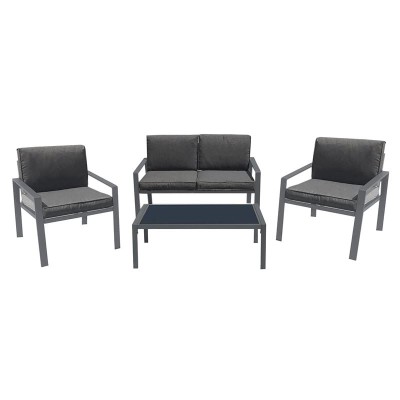 RIVIAN SET ΣΑΛΟΝΙ ΚΗΠΟΥ 4ΤΕΜ, ΜΕΤΑΛΛΟ ΒΑΦΗ ΑΝΘΡΑΚΙ, ΜΑΞΙΛΑΡΙΑ ΓΚΡΙ