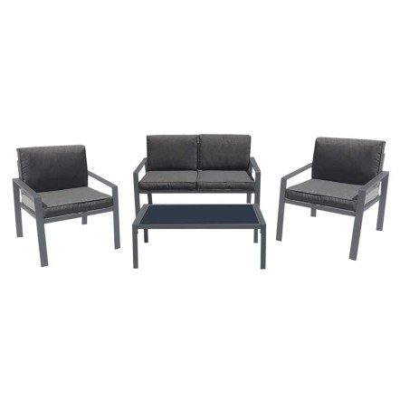 RIVIAN SET ΣΑΛΟΝΙ ΚΗΠΟΥ 4ΤΕΜ, ΜΕΤΑΛΛΟ ΒΑΦΗ ΑΝΘΡΑΚΙ, ΜΑΞΙΛΑΡΙΑ ΓΚΡΙ